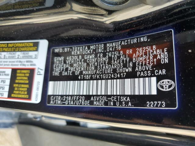 2016 TOYOTA CAMRY LE - 4T1BF1FK1GU243417