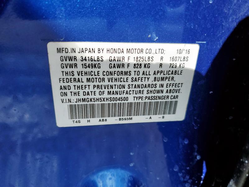 2017 HONDA FIT LX JHMGK5H5XHS004500