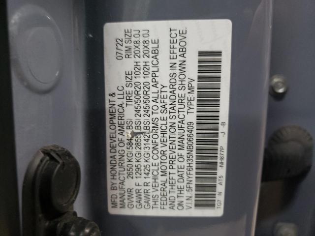 2022 HONDA PILOT SPOR 5FNYF6H35NB066409
