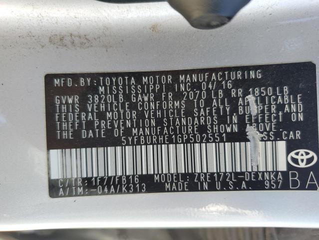 2016 TOYOTA COROLLA L - 5YFBURHE1GP502551