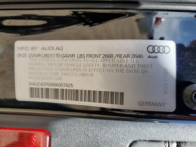 2021 AUDI S5 PREMIUM WAUC4CF56MA007425