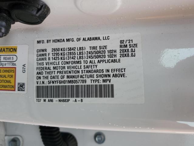 2021 HONDA PILOT ELIT - 5FNYF6H01MB057789