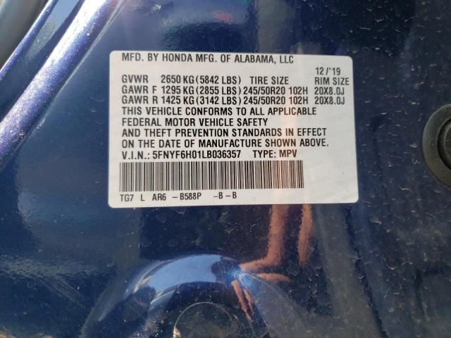 2020 HONDA PILOT ELIT - 5FNYF6H01LB036357