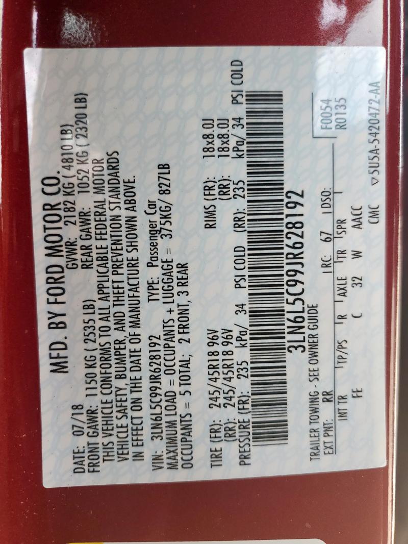2018 LINCOLN MKZ SELECT 3LN6L5C99JR628192