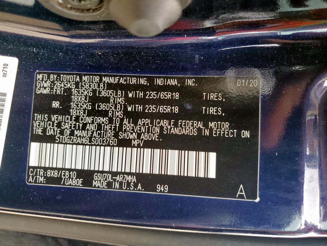2020 TOYOTA HIGHLANDER 5TDGZRAH6LS003760