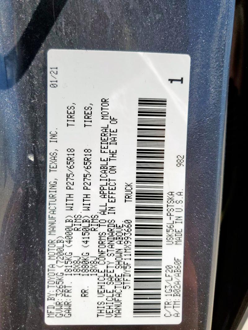2021 TOYOTA TUNDRA CRE 5TFDY5F11MX993660