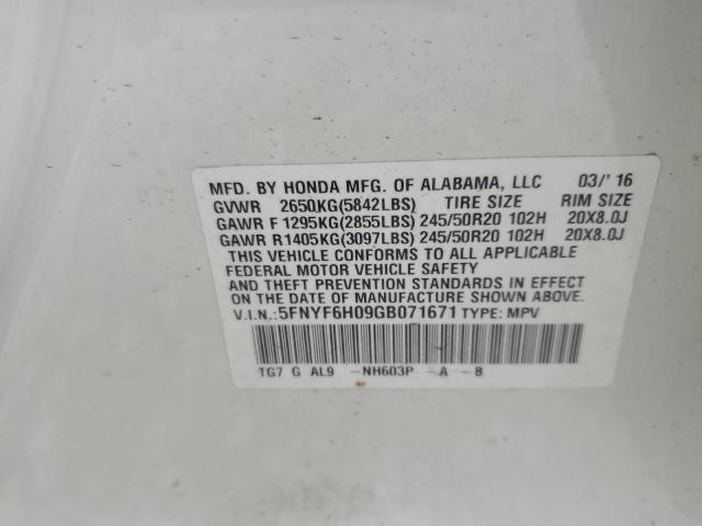 2016 HONDA PILOT ELIT - 5FNYF6H09GB071671