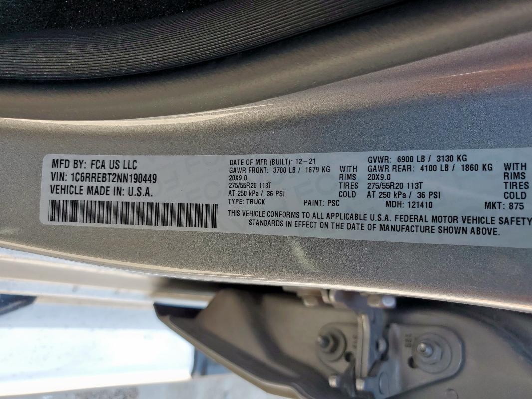 2022 RAM 1500 BIG H - 1C6RREBT2NN190449