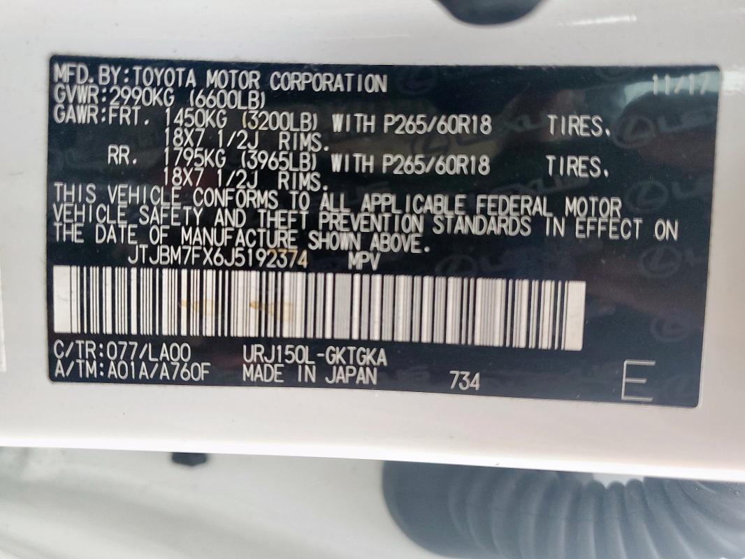 2018 LEXUS GX 460 JTJBM7FX6J5192374
