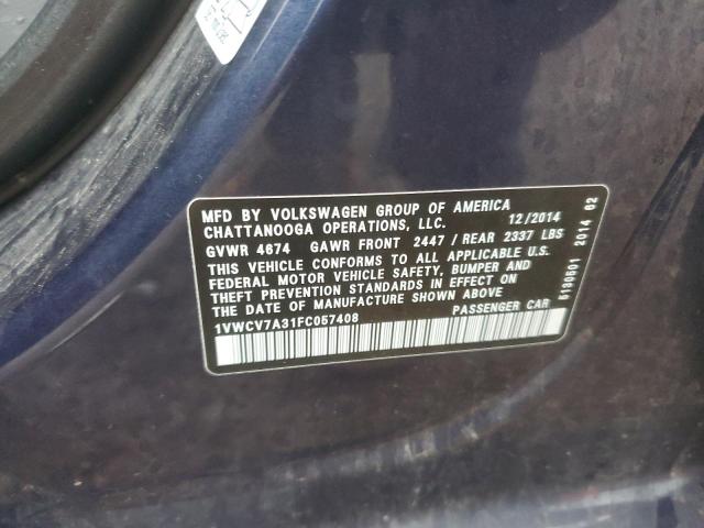 2015 VOLKSWAGEN PASSAT SEL 1VWCV7A31FC057408
