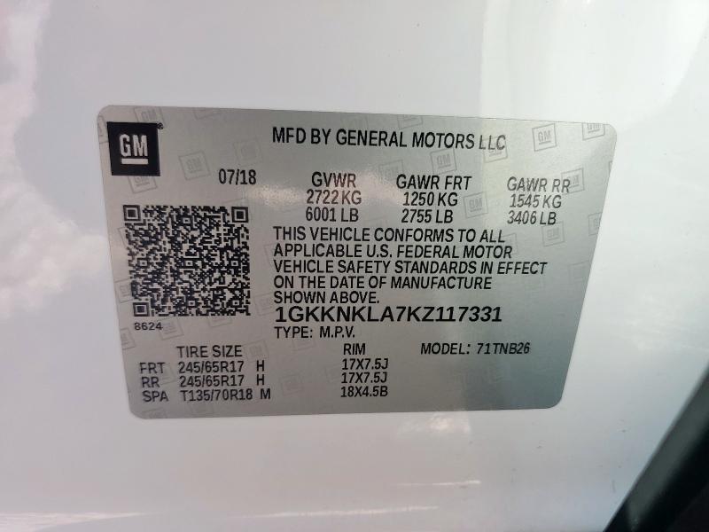 2019 GMC ACADIA SLE 1GKKNKLA7KZ117331
