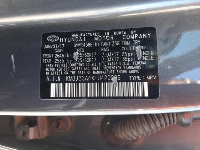 2017 HYUNDAI TUCSON LIM - KM8J33A4XHU420086