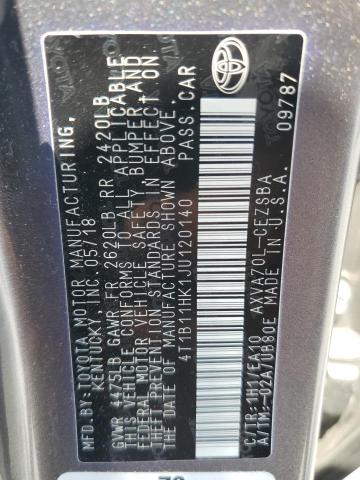2018 TOYOTA CAMRY L - 4T1B11HK1JU120140