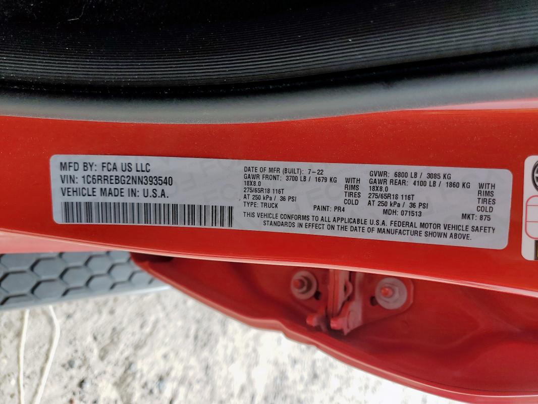 2022 RAM 1500 BIG H - 1C6RREBG2NN393540