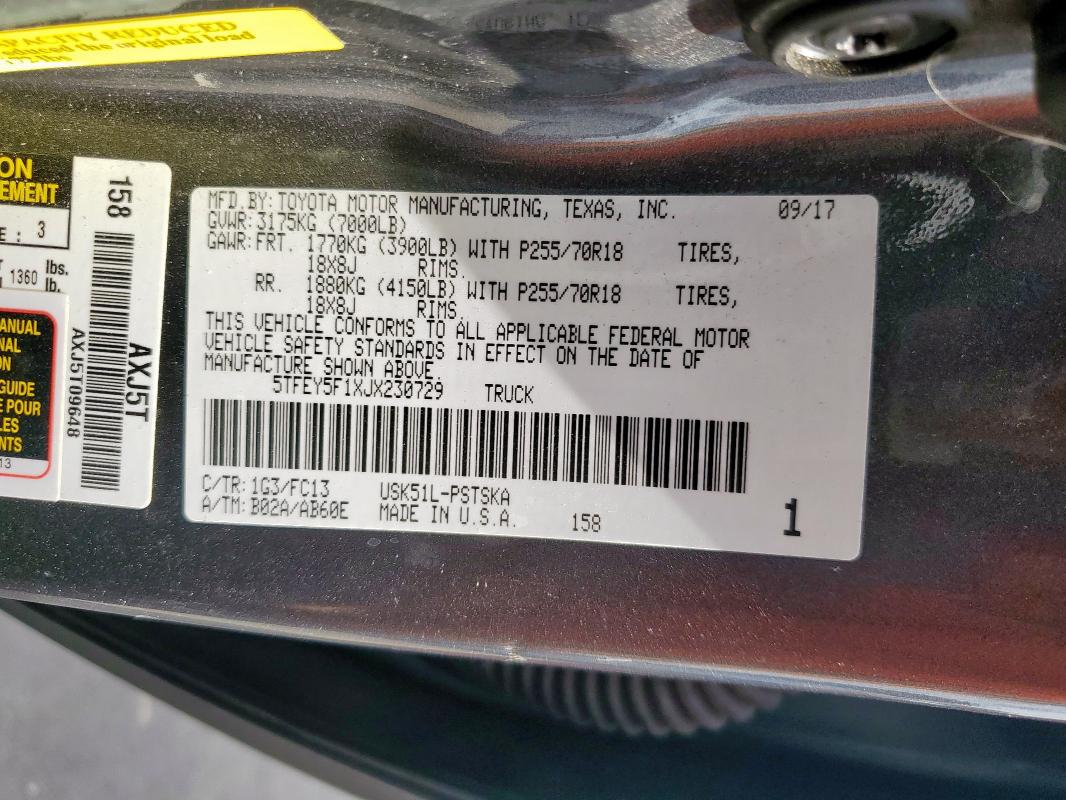 2018 TOYOTA TUNDRA CRE - 5TFEY5F1XJX230729