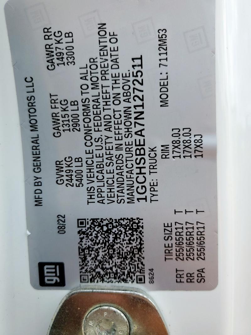 2022 CHEVROLET COLORADO 1GCHSBEA7N1272511