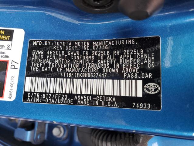 2017 TOYOTA CAMRY LE - 4T1BF1FK8HU637417