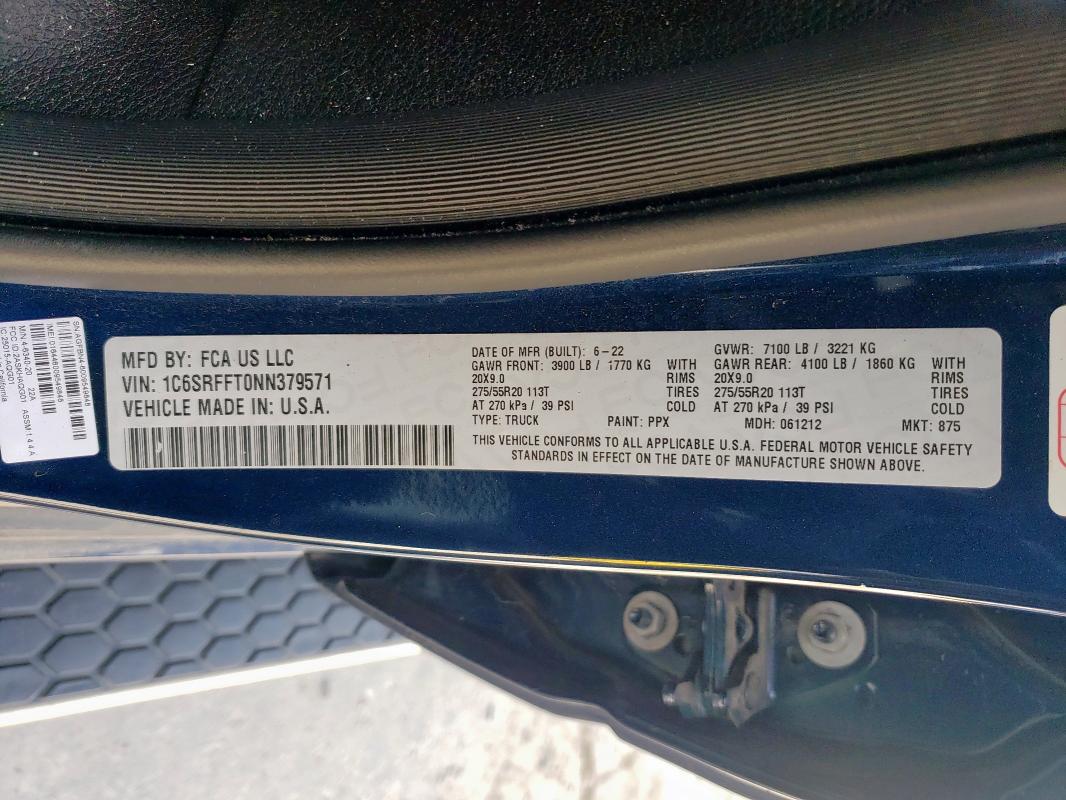 2022 RAM 1500 BIG H - 1C6SRFFT0NN379571