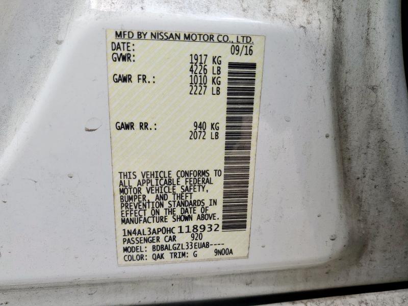 2017 NISSAN ALTIMA 2.5 - 1N4AL3AP0HC118932