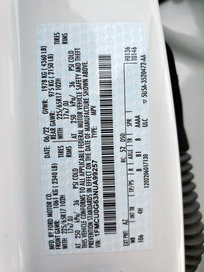 2022 FORD ESCAPE SE - 1FMCU0G63NUA99257