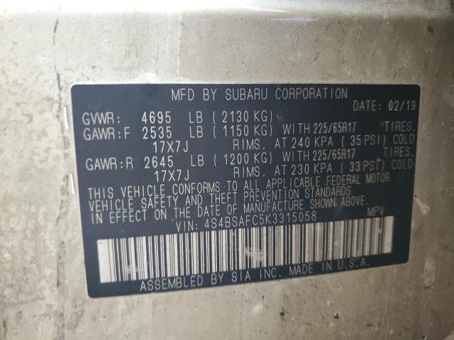 2019 SUBARU OUTBACK 2. 4S4BSAFC5K3315058