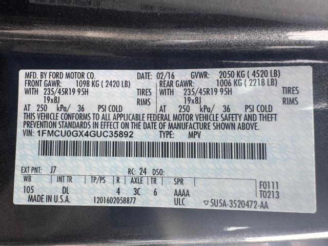 2016 FORD ESCAPE SE 1FMCU0GX4GUC35892