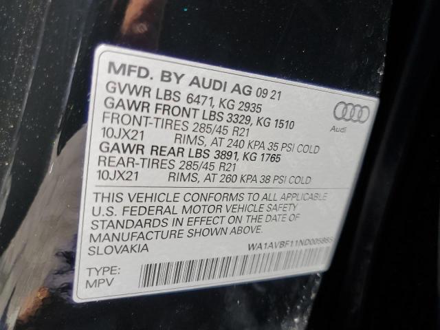 2022 AUDI Q8 PREMIUM WA1AVBF11ND005865