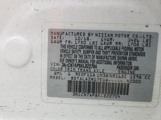 2019 NISSAN VERSA S 3N1CN7AP8KL822704