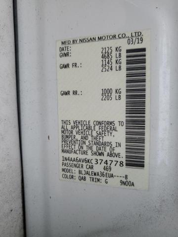 2019 NISSAN MAXIMA S 1N4AA6AV6KC374778