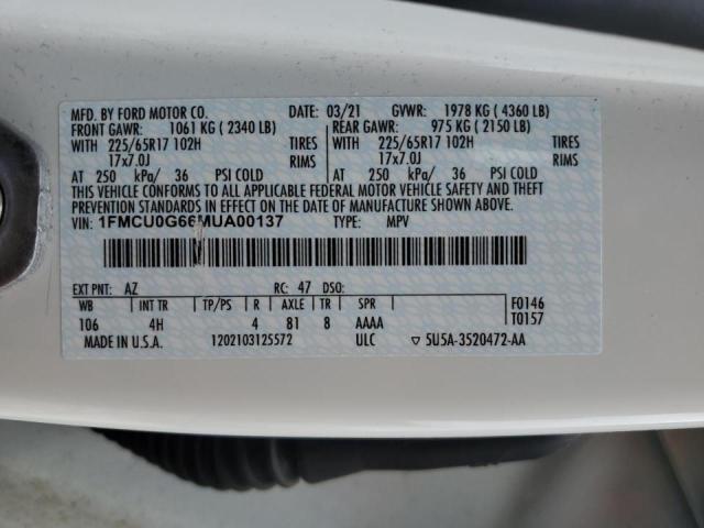 2021 FORD ESCAPE SE - 1FMCU0G66MUA00137