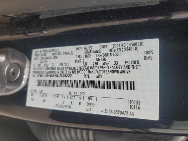 2022 FORD ESCAPE SEL 1FMCU9H66NUB39222
