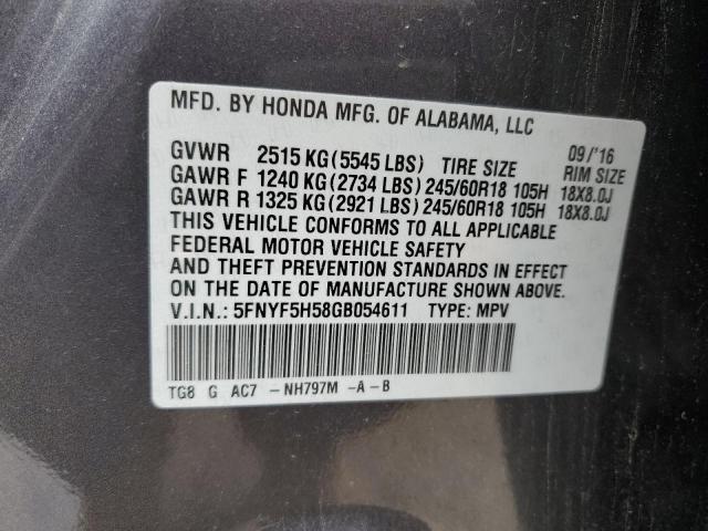 2016 HONDA PILOT EXL - 5FNYF5H58GB054611