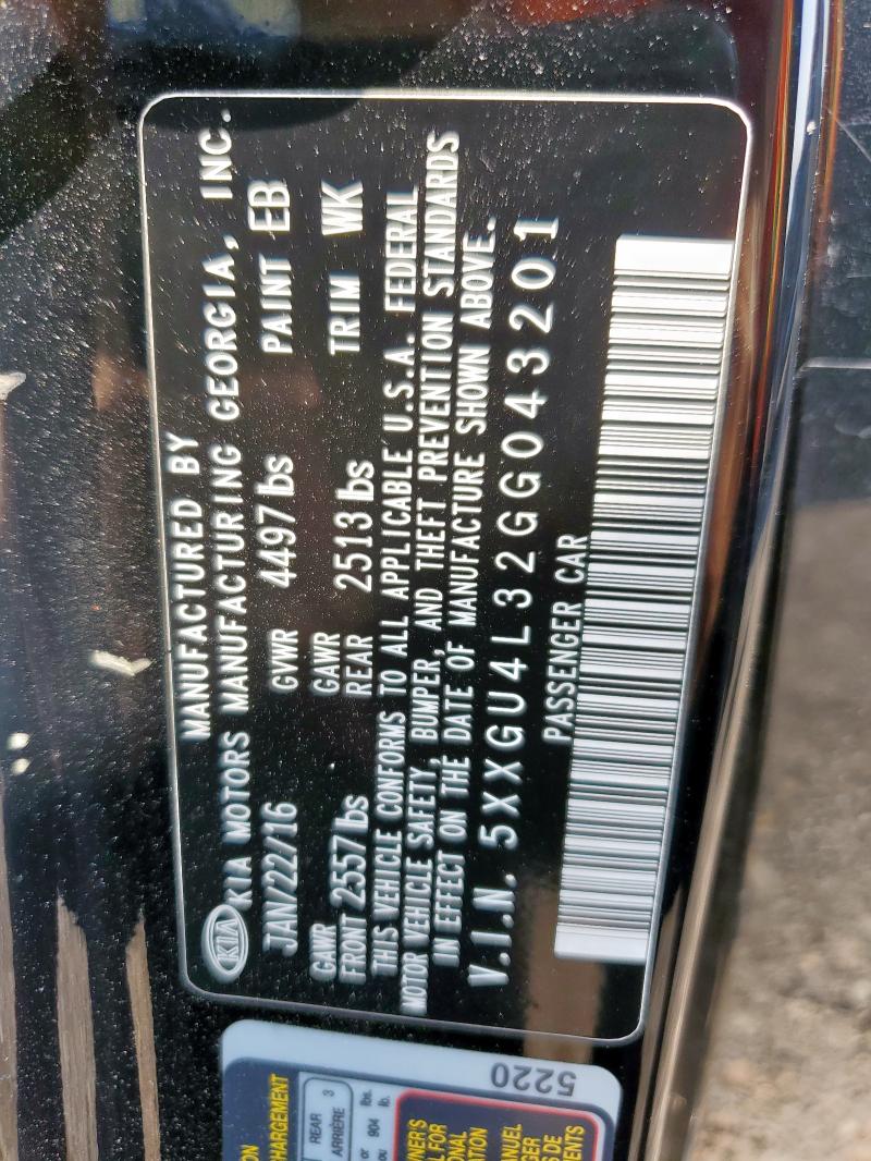 2016 KIA OPTIMA EX 5XXGU4L32GG043201