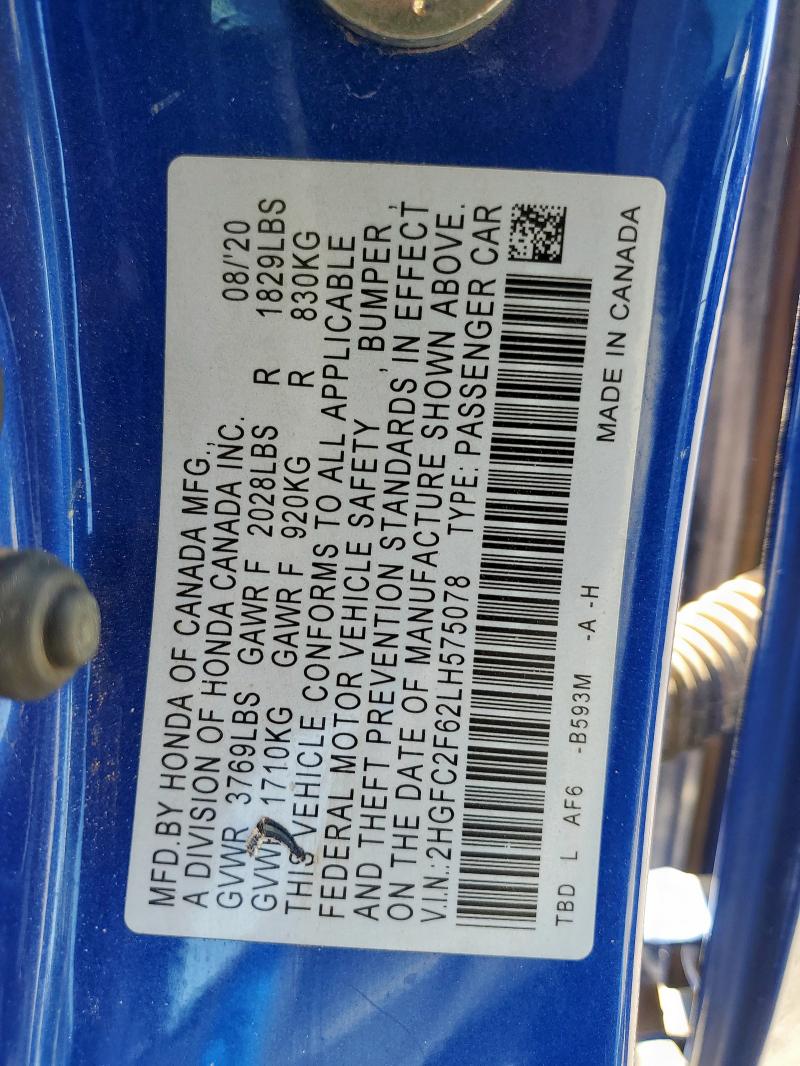 2020 HONDA CIVIC LX - 2HGFC2F62LH575078