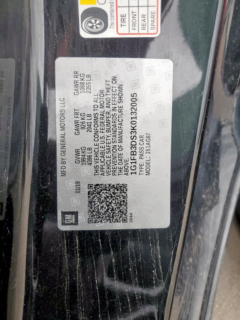 2019 CHEVROLET CAMARO LS 1G1FB3DS3K0132005