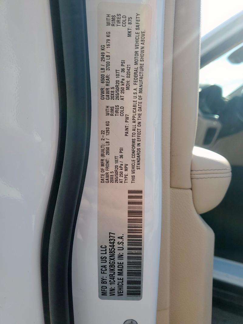 2022 JEEP GRAND CHER - 1C4RJKBGXN8544377