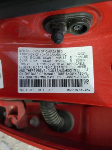 2021 HONDA CIVIC EXL 2HGFC1F77MH701410