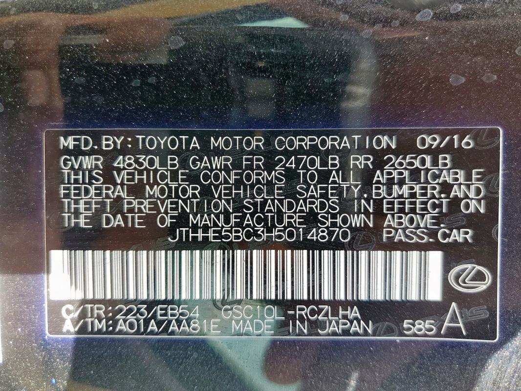 2017 LEXUS RC 350 JTHHE5BC3H5014870