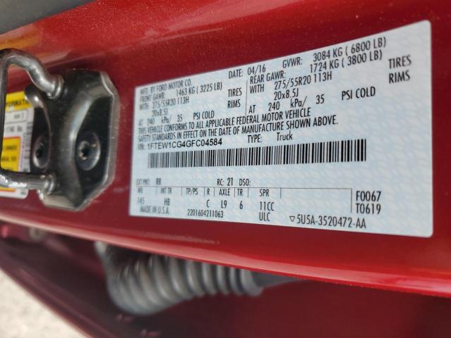 2016 FORD F150 SUPER - 1FTEW1CG4GFC04584