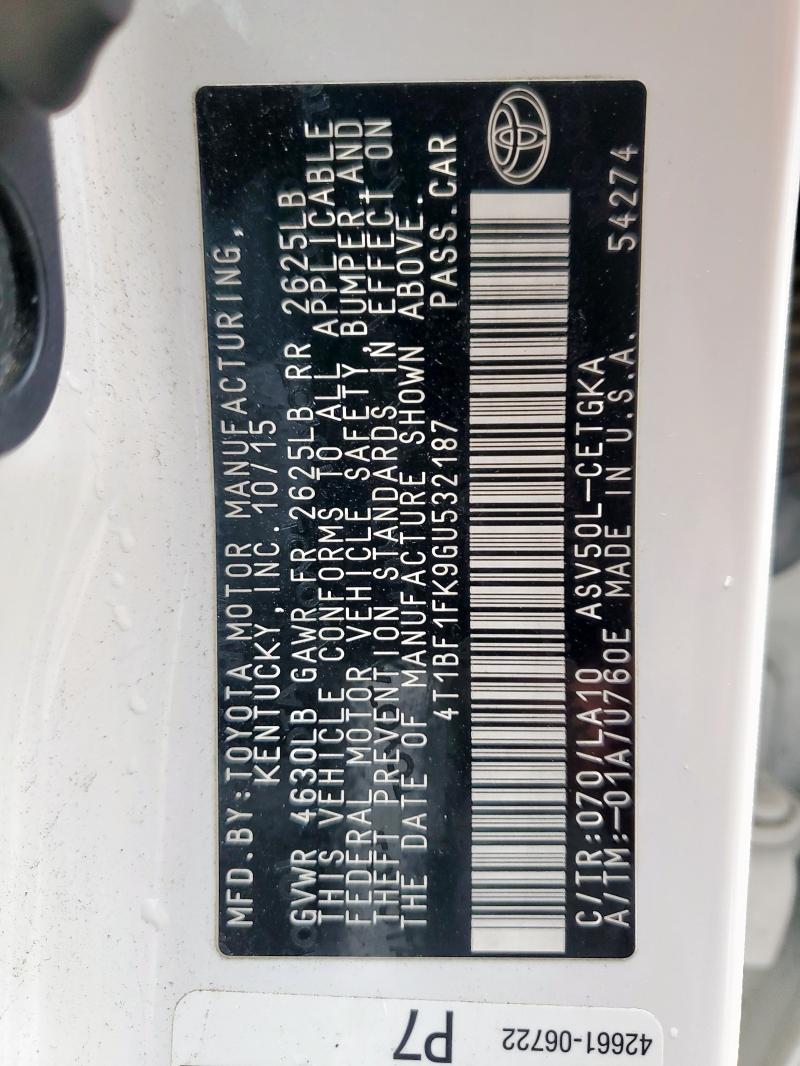 2016 TOYOTA CAMRY LE - 4T1BF1FK9GU532187