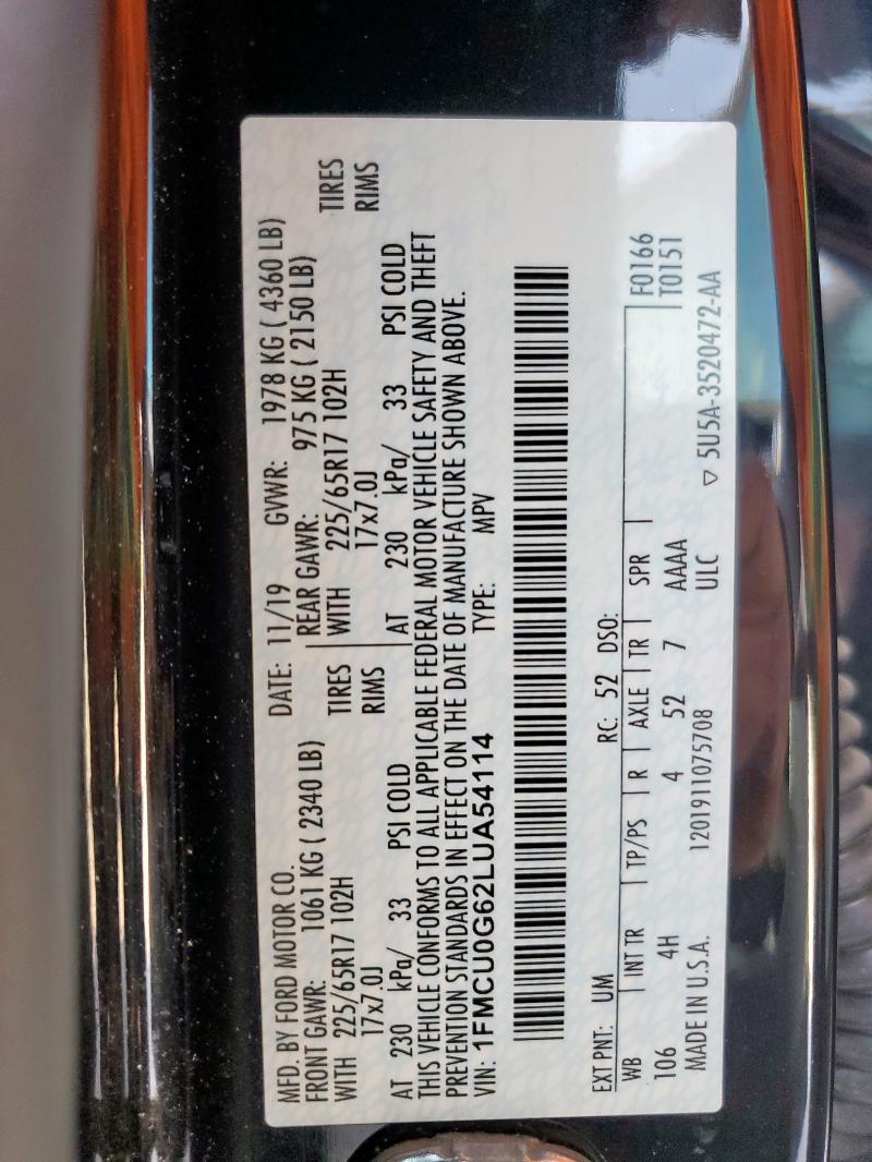 2020 FORD ESCAPE SE - 1FMCU0G62LUA54114
