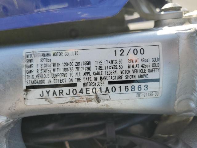 2001 YAMAHA YZFR6 L JYARJ04E01A016863