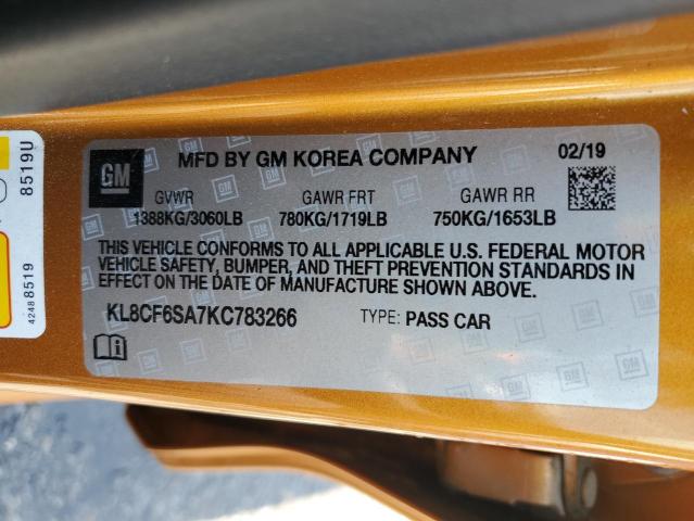 2019 CHEVROLET SPARK 2LT KL8CF6SA7KC783266