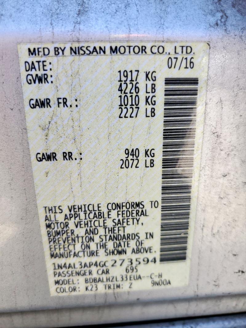 2016 NISSAN ALTIMA 2.5 - 1N4AL3AP4GC273594