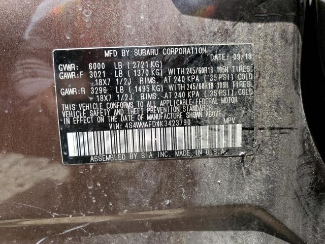 2019 SUBARU ASCENT PRE 4S4WMAFD4K3423790