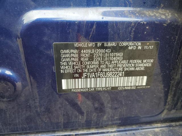 2018 SUBARU WRX LIMITE JF1VA1F60J9822241