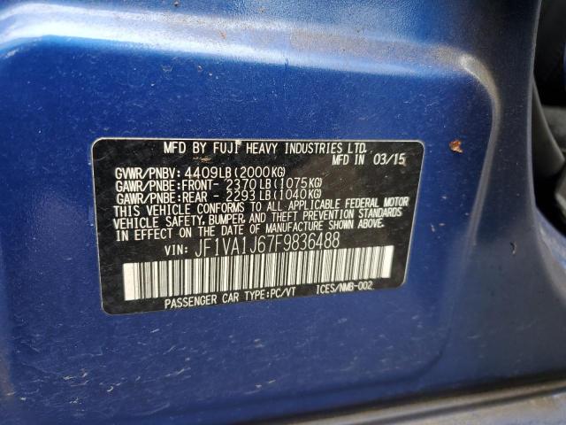 2015 SUBARU WRX LIMITE JF1VA1J67F9836488