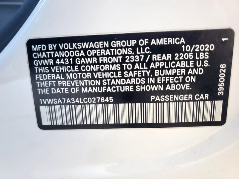 2020 VOLKSWAGEN PASSAT SE 1VWSA7A34LC027645