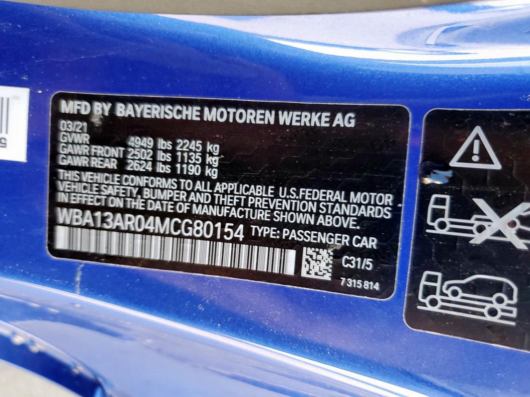 2021 BMW M440XI WBA13AR04MCG80154