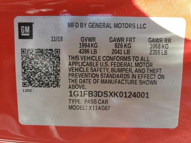 2019 CHEVROLET CAMARO LS 1G1FB3DSXK0124001